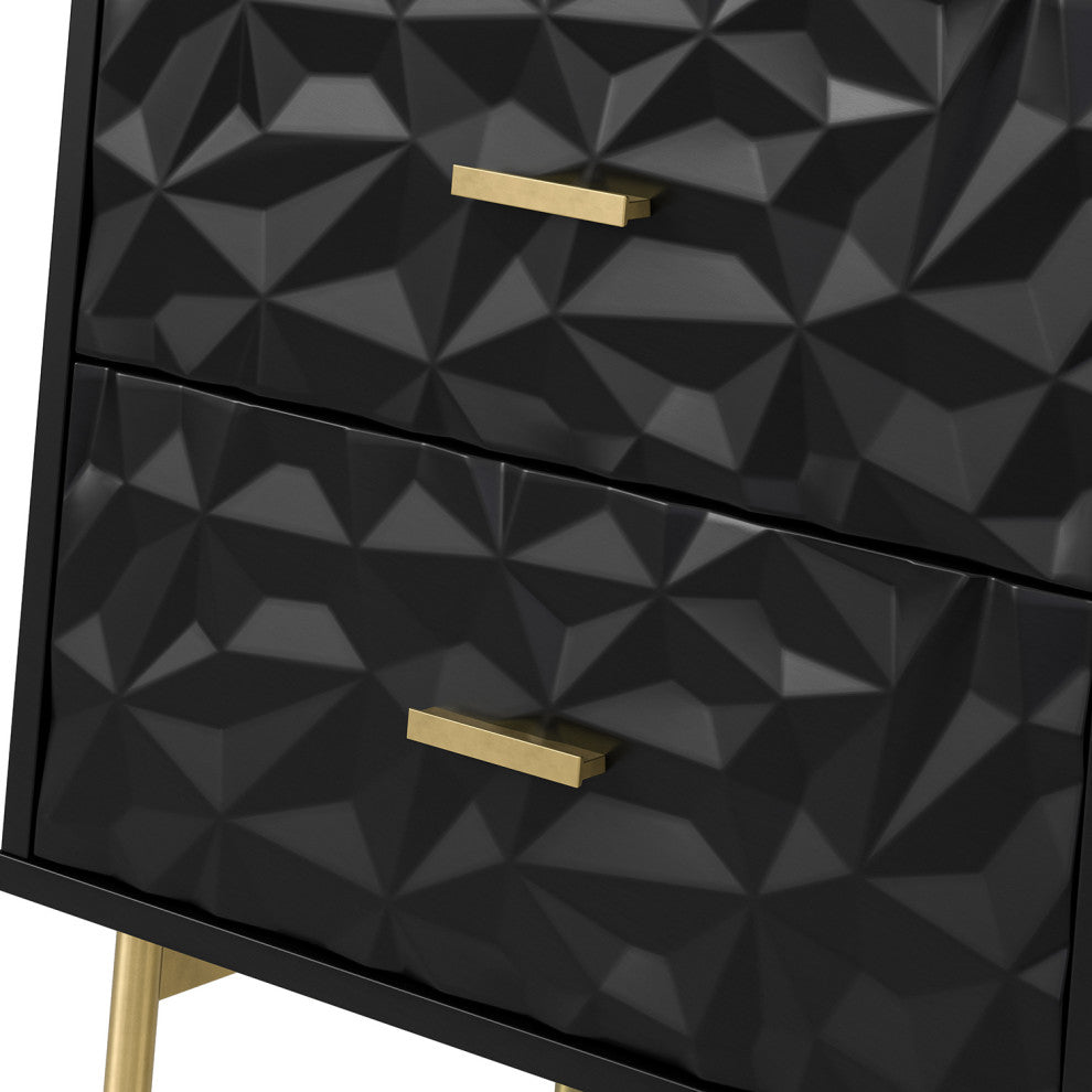 Nightstand With 2-Drawer 25.2'' Tall, Black