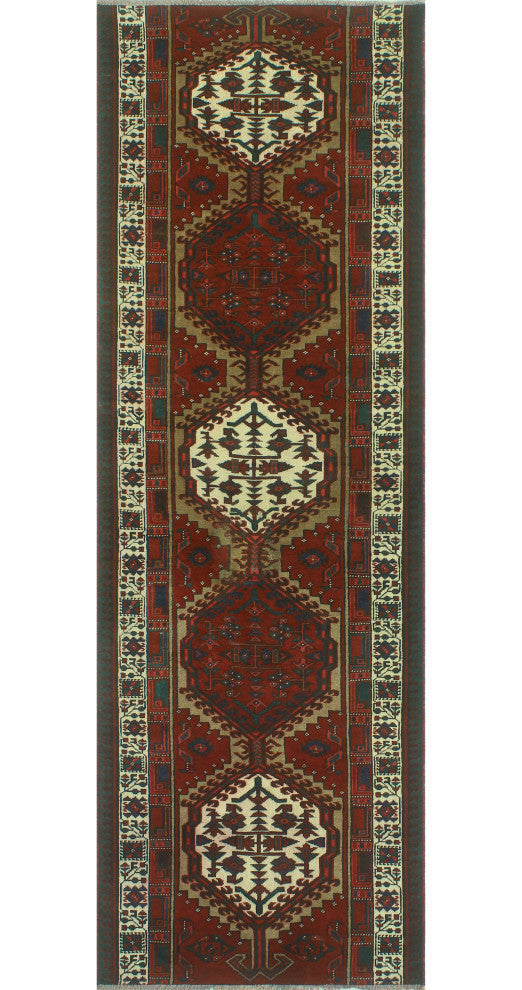 Fine Vintage Distressed Mohamet Red/Ivory Runner, 3'4x10'5