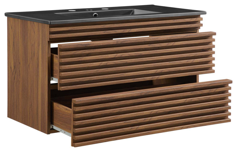 Render 36" Wall-Mount Bathroom Vanity Walnut Black -5395