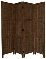 5 1/2' Tall Bamboo Matchstick Woven Room Divider, Burnt Brown, 4 Panel