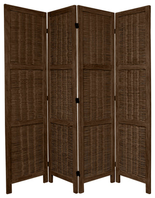 5 1/2' Tall Bamboo Matchstick Woven Room Divider, Burnt Brown, 4 Panel