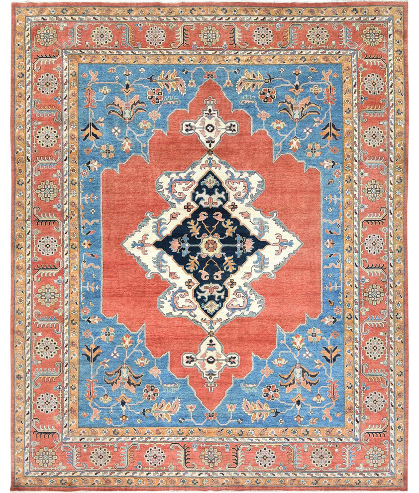 Imperial Red Afghan Peshawar Heriz Wool Hand Knotted Oriental Rug, 12'x14'7"