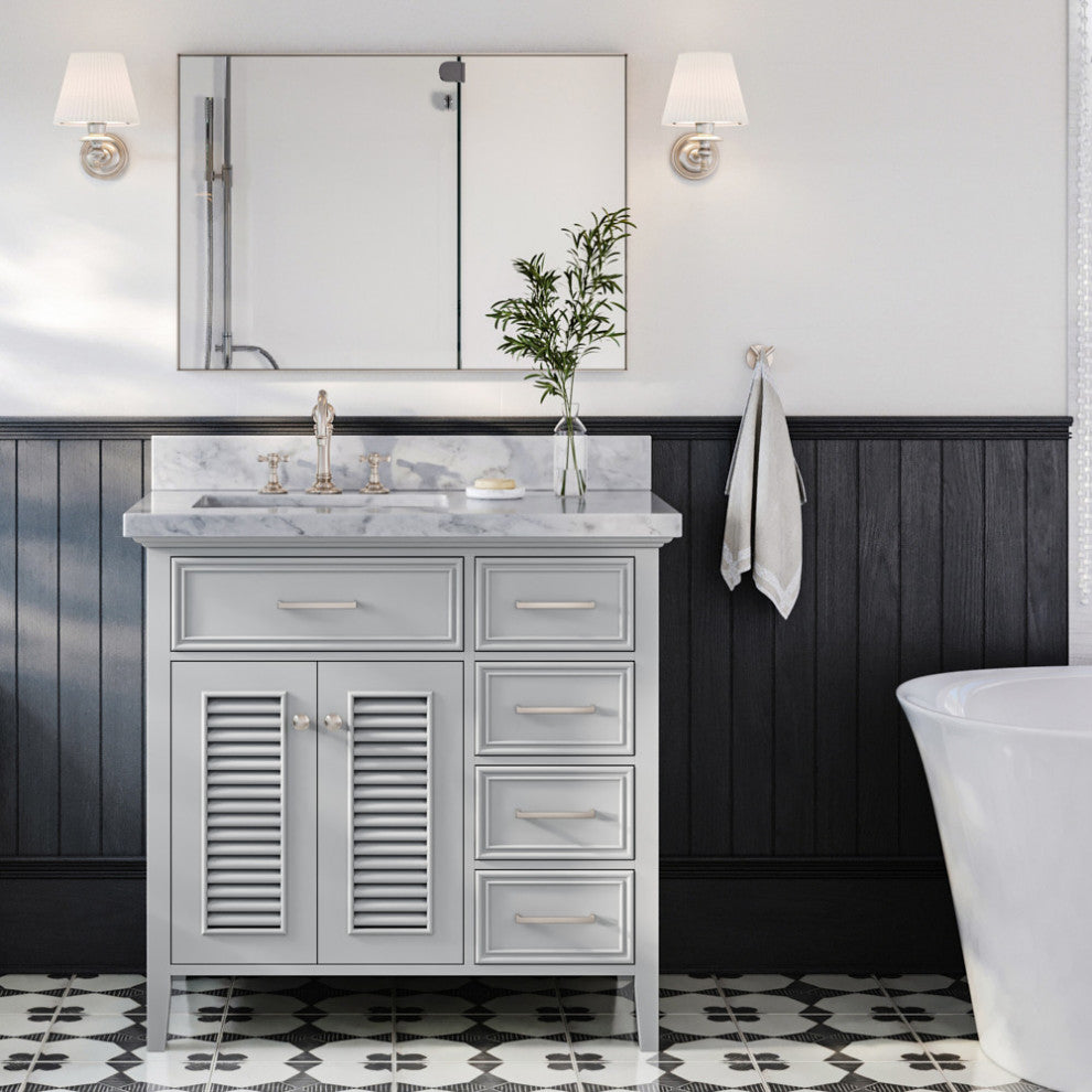 Kensington 37" Bath Vanity With Marble Top, Carrara White/White Basin