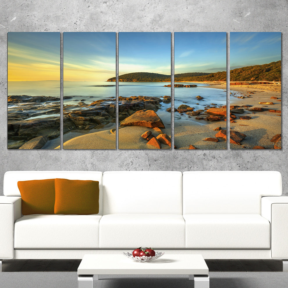 "Sunset in Cala Violina Bay" Landscape Wall Art Canvas Print, 5 Panels, 60"x28"