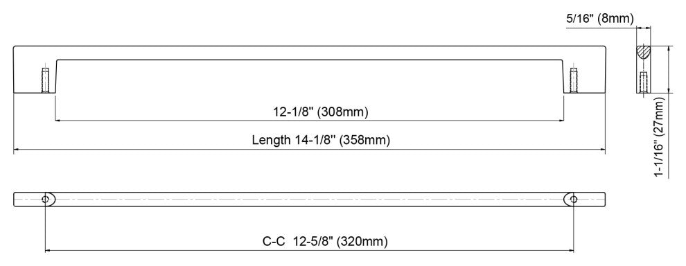 Dowell Series 3008 Handles, 320mm/12.6" CTC, 3-Pack, Brushed Nickel