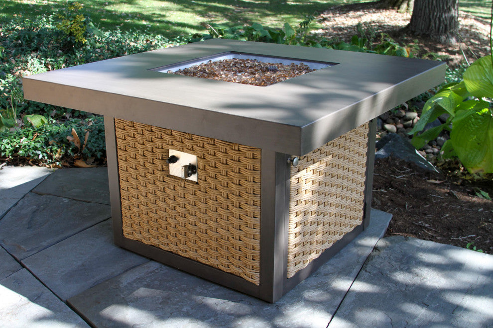 Square Natural-Toned Wicker Fire Pit