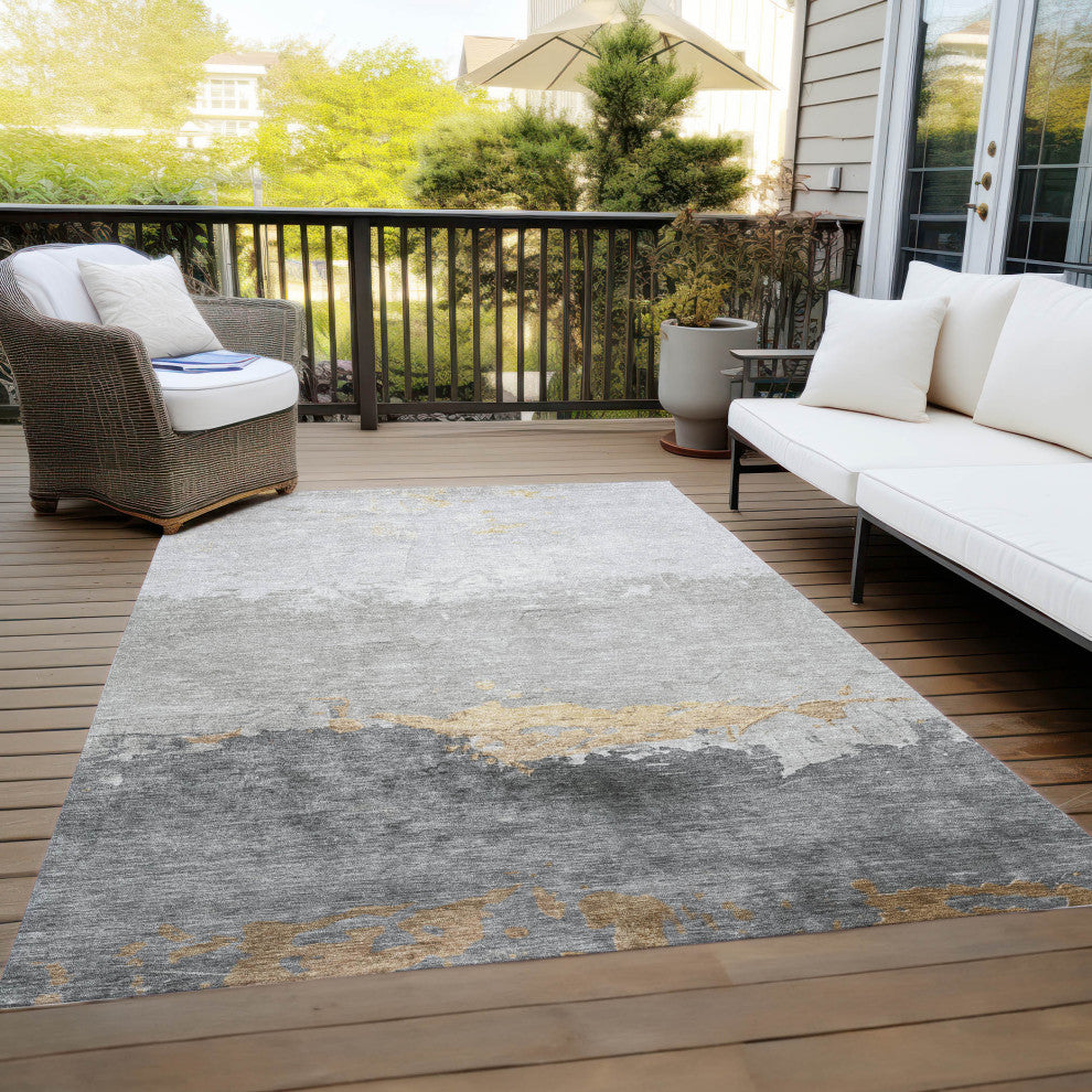 Machine Washable Indoor/Outdoor Chantille ACN1885 Gold 9' x 12' Rug