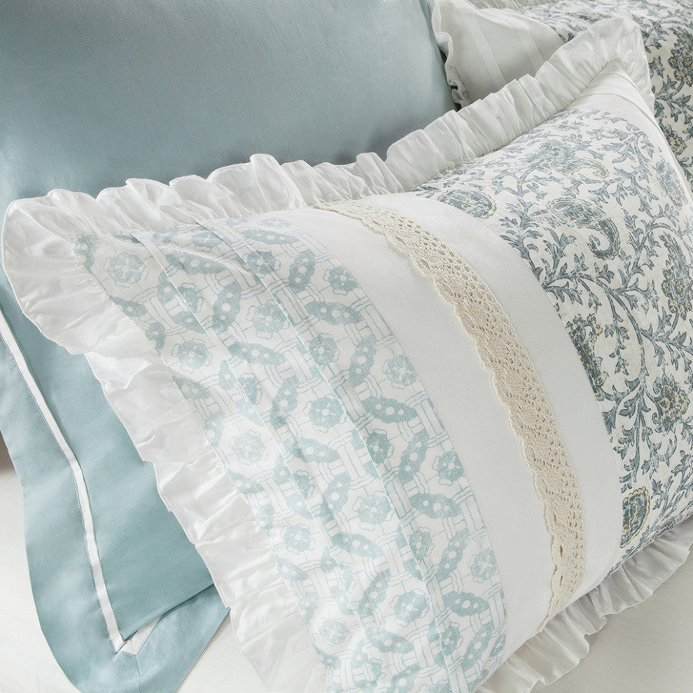 Madison Park Dawn 9 Piece Cotton Percale Comforter Set, Blue
