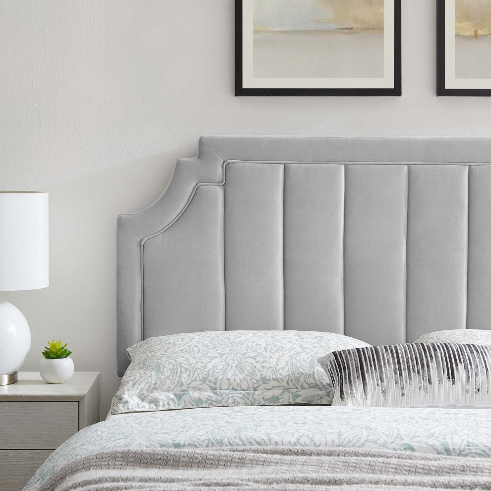 Tufted Headboard, King Size, Velvet, Light Gray, Modern Contemporary