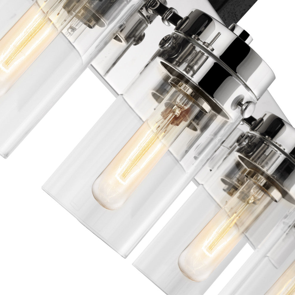 Intersection 4-Light Vanity, Polished Nickel With Clear Glass
