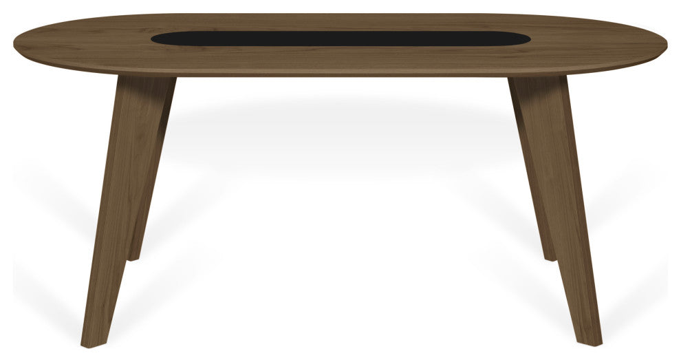 Modern Walnut Dining Table, Walnut and Black, Angled Leg