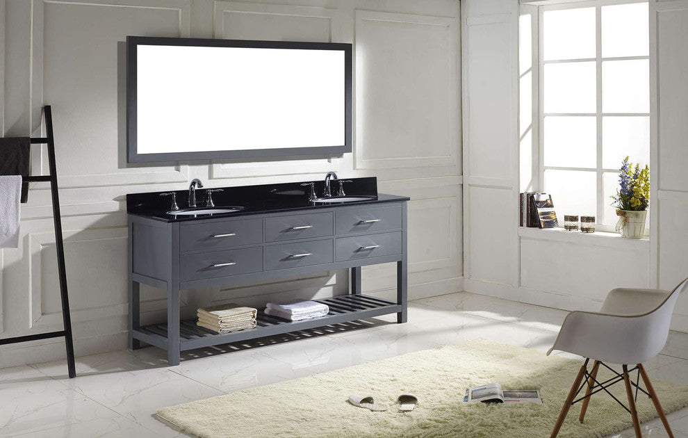 Virtu Caroline Estate 72" Double Bathroom Vanity, Gray, Faucet and Mirror