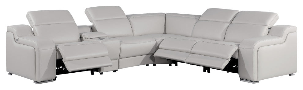 Marco-6-Piece, 3-Power Reclining Italian Leather Sectional, Light Gray