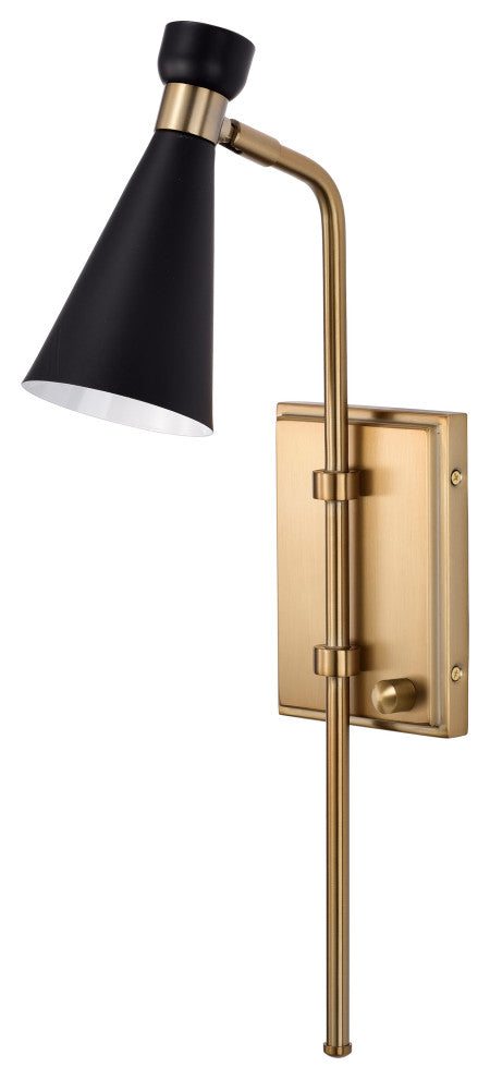 Prospect 1-Light Wall Sconce, Matte Black With Burnished Brass