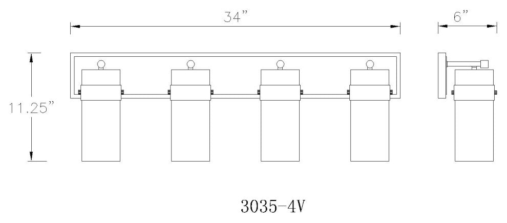 Zlite 3035-4V-BN 4-Light Vanity, Clear