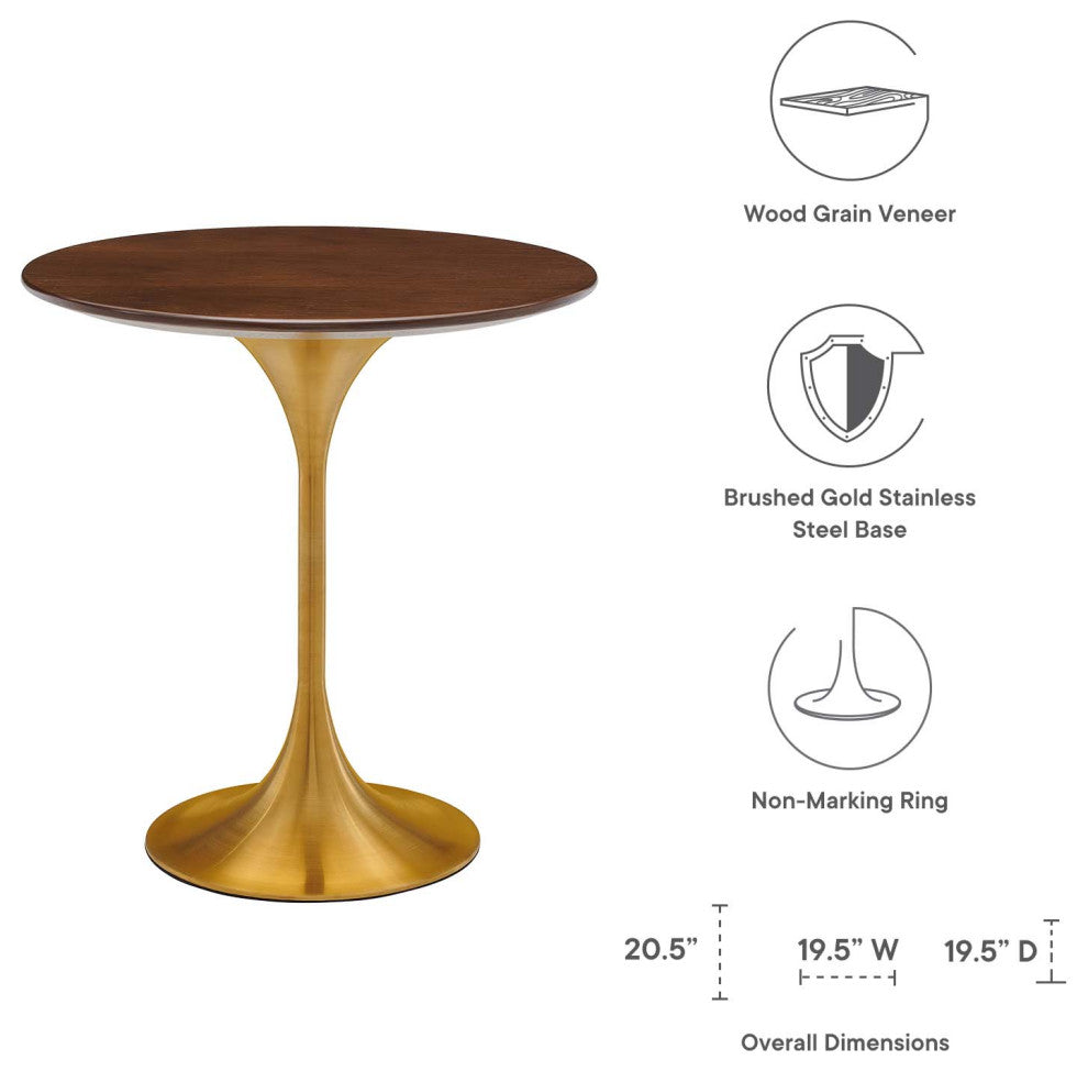 Sofa Side Table, Round, Gold Walnut, Metal, Modern, Lounge Hotel Hospitality