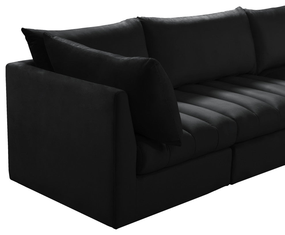 Jacob Velvet Upholstered 4-Piece L-Shaped Modular Sectional, Black