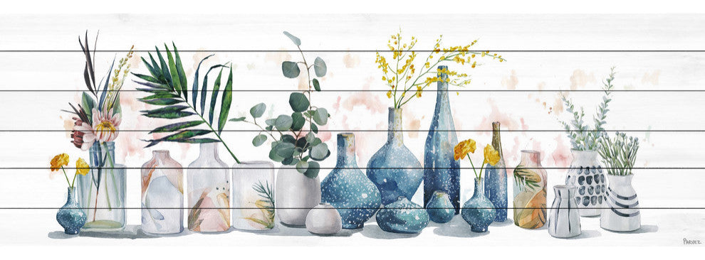 "All the Vases" Painting Print on White Wood, 60"x20"