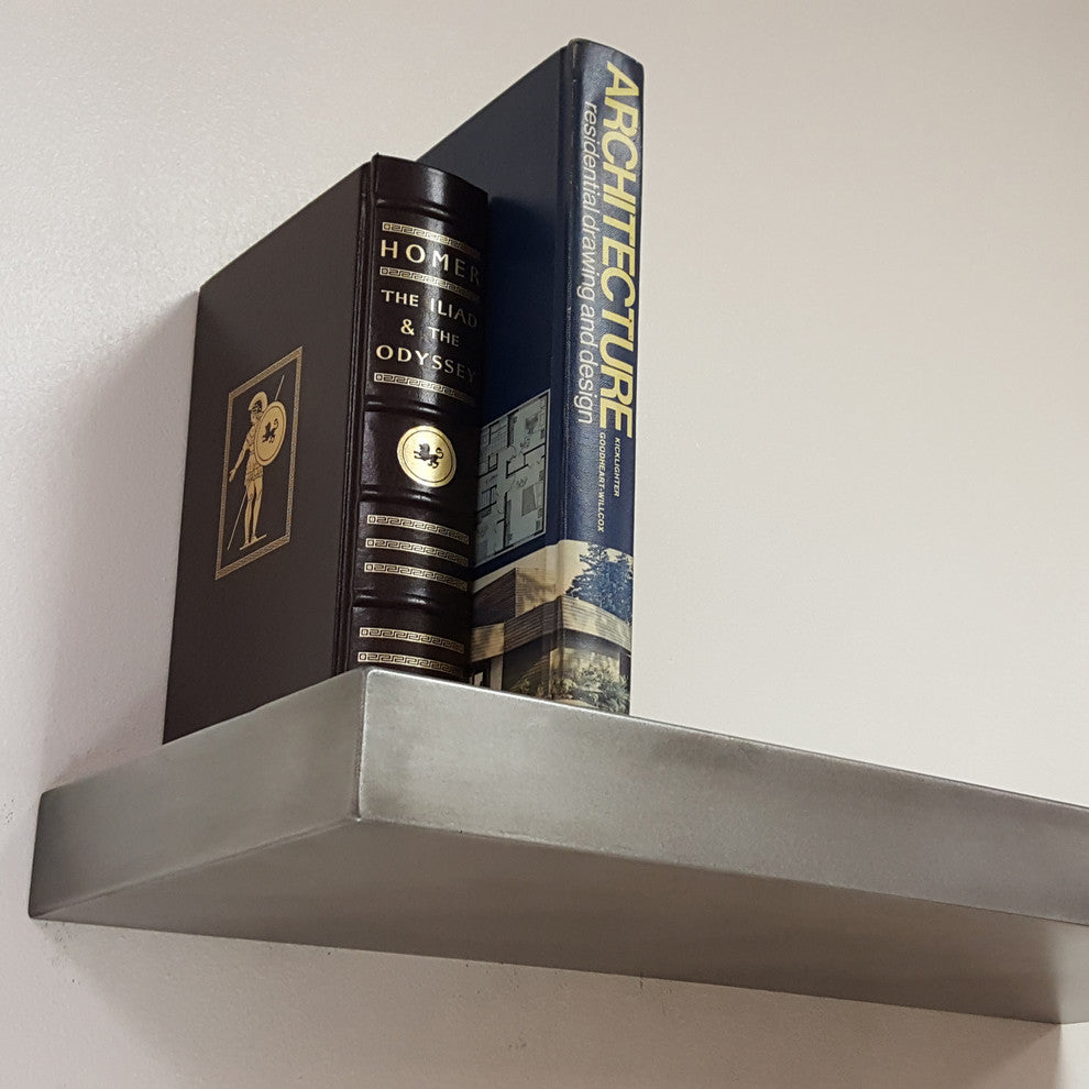 Floating Shelf, Zinc With Darkened Patina Finish, Seamless, 36"x10"x2"