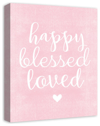 Happy Blessed Loved Pink 16x20 Canvas Wall Art