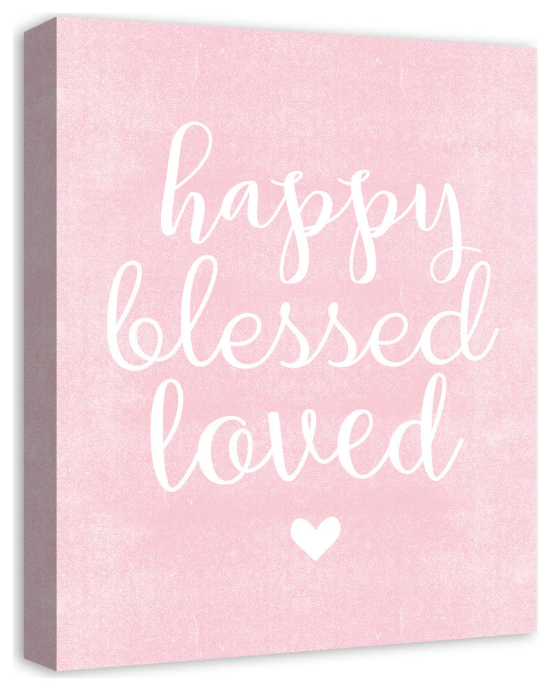 Happy Blessed Loved Pink 16x20 Canvas Wall Art