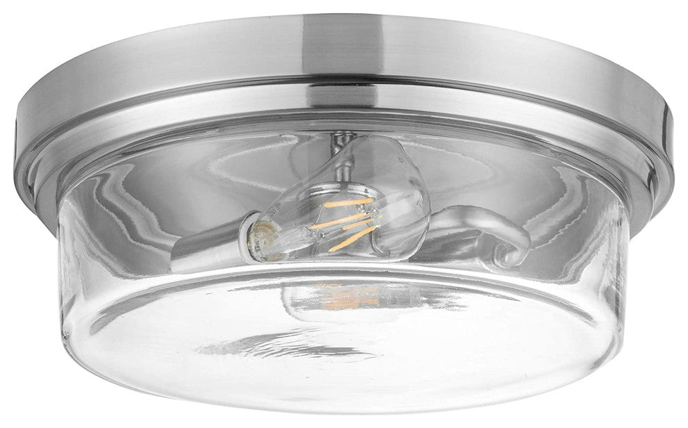 Modern Nickel Flush Mount, Drum, Glass
