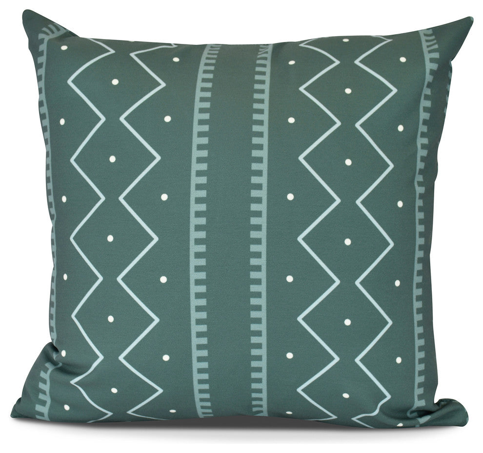 Mudcloth, Geometric Print Outdoor Pillow, Green, 16" x 16"