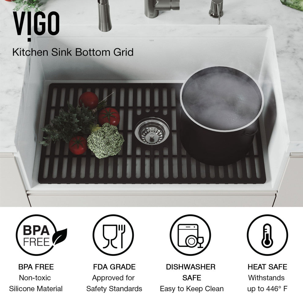 VIGO Silicone Protective Bottom Grid for Single Bowl Kitchen Sink, Matte Black, 21" L X 15" W