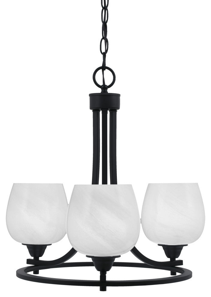 Paramount 3-Light Chandelier, Matte Black, 6" White Marble Glass