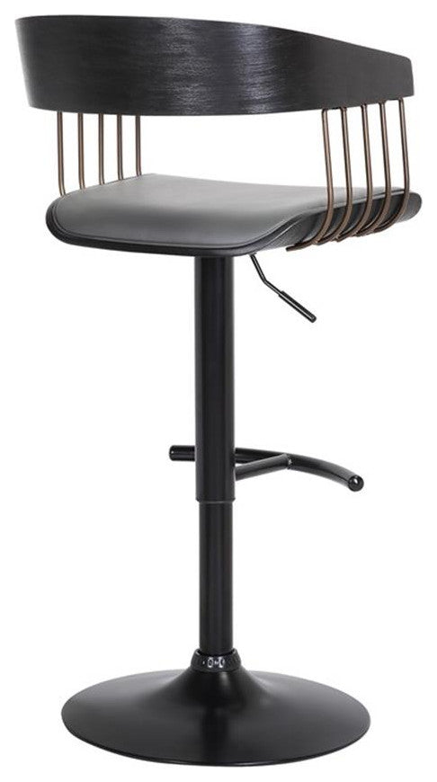 Armen Living Larisa 33" Adjustable Faux Leather & Wood Bar Stool in Gray