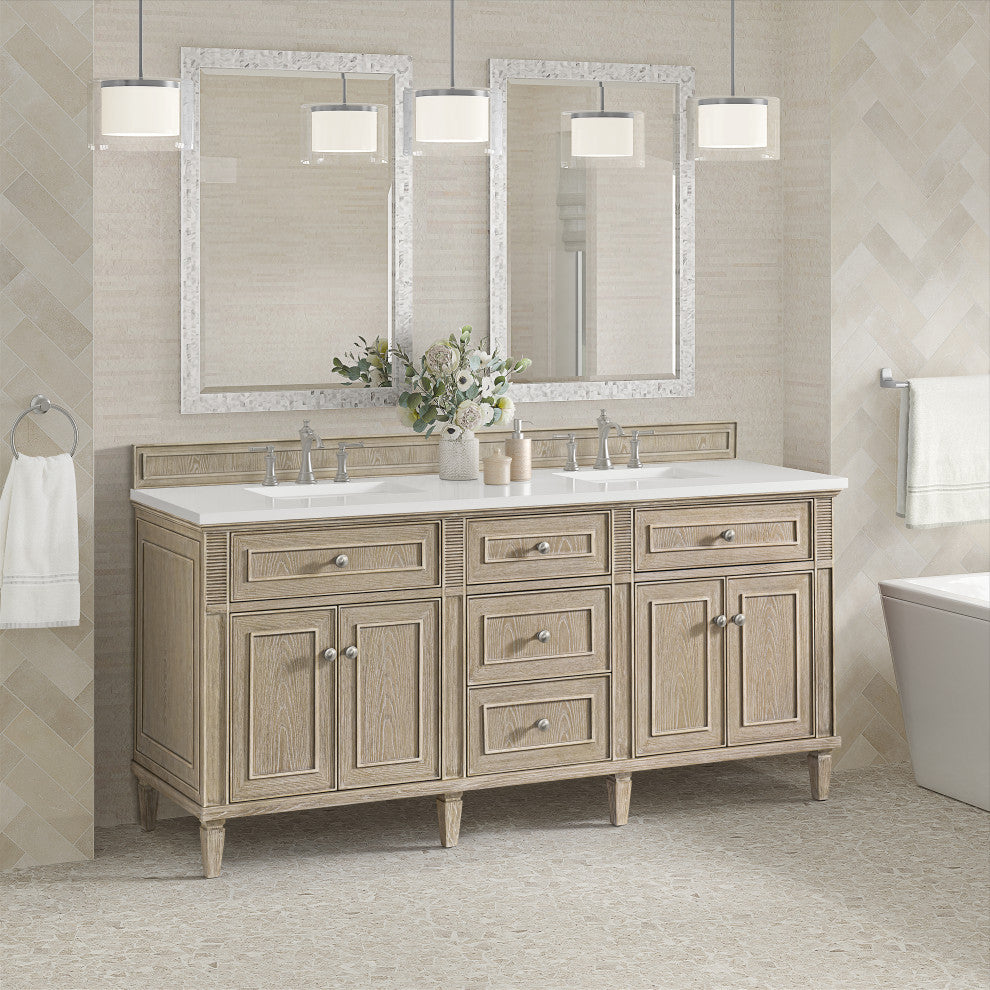 Lorelai 72" Double Vanity, Oak, 3 CM White Zeus Top