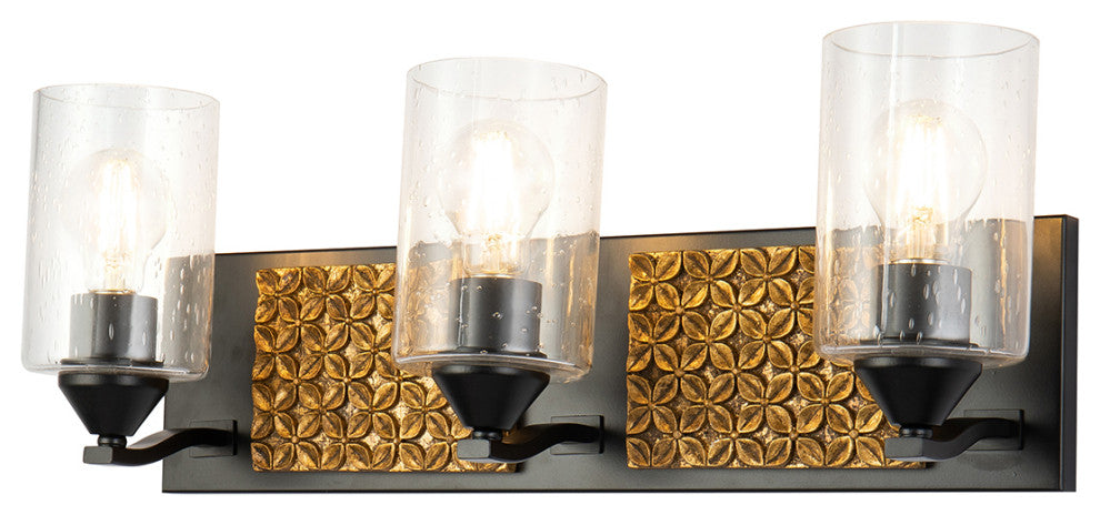 Arcadia 3 Light Bath Vanity Light in Matte Black and Gold Accents