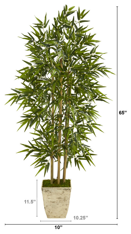 65" Bamboo Artificial Tree, Country White Planter