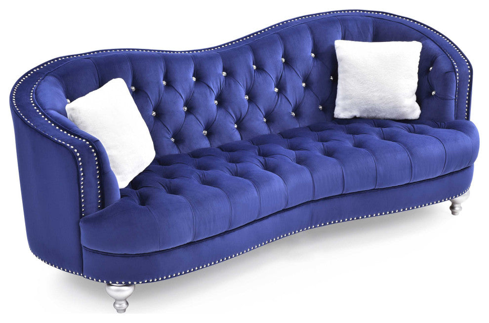 Jewel 90 in. W Flared Arm Velvet Straight Sofa, Blue