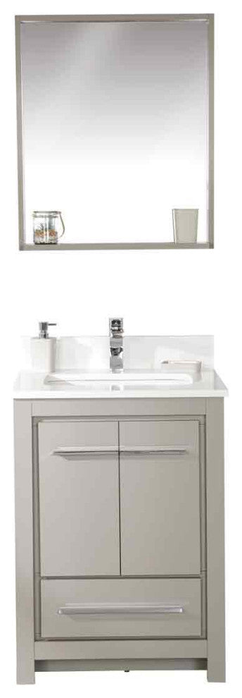 Mila Collection 24" Bathroom Vanity With Sink, Mirror, Countertop, Ash Gray