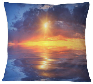 Cloudy Sunset Reflection in Lake Cityscape Throw Pillow, 16"x16"