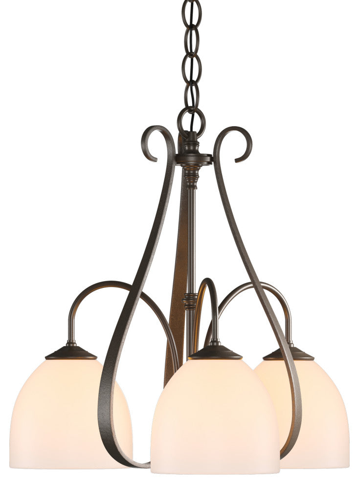 Sweeping Taper 3 Arm Chandelier, Bronze Finish, Opal Glass