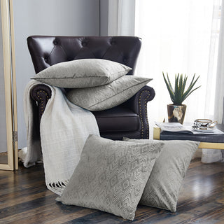 IKAT Velvet Pillow Shell Sets, Silver, 4 Piece 20" X 20"