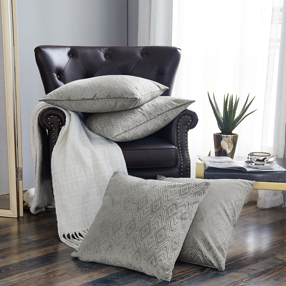 IKAT Velvet Pillow Shell Sets, Silver, 4 Piece 20" X 20"