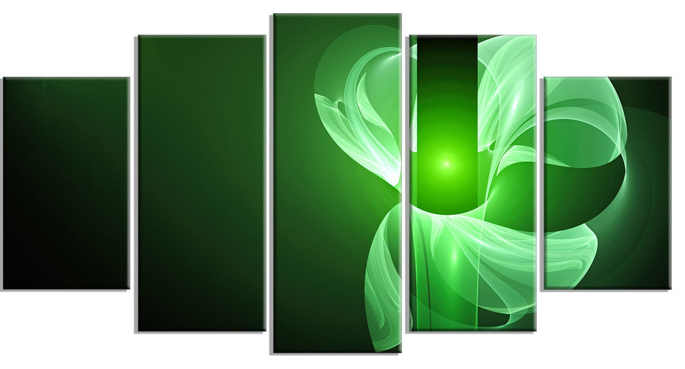 Green Flower Fractal Illustration, Abstract Canvas Art Print, 60"x32", 5 Panels