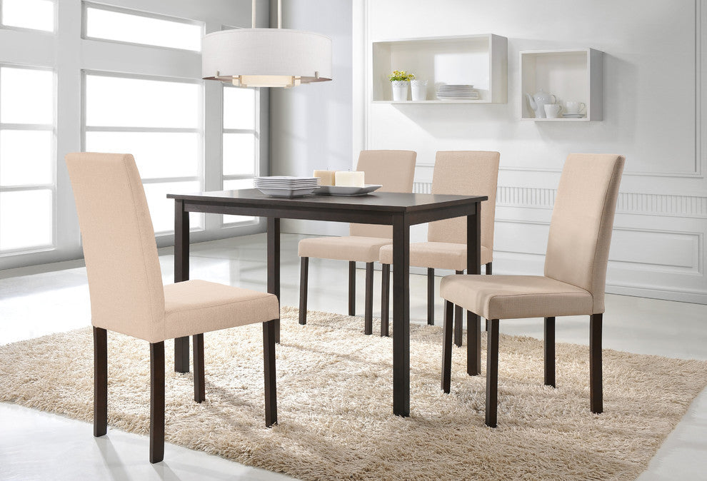 Andrew Contemporary Espresso Wood Beige Fabric 5-Piece Dining Set
