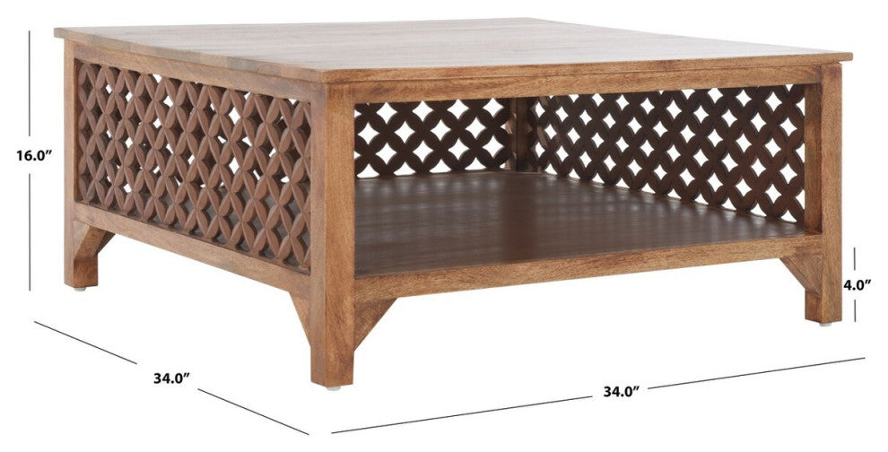 Safavieh Squall Square 1 Shelf Coffee Table, Burnt Natural