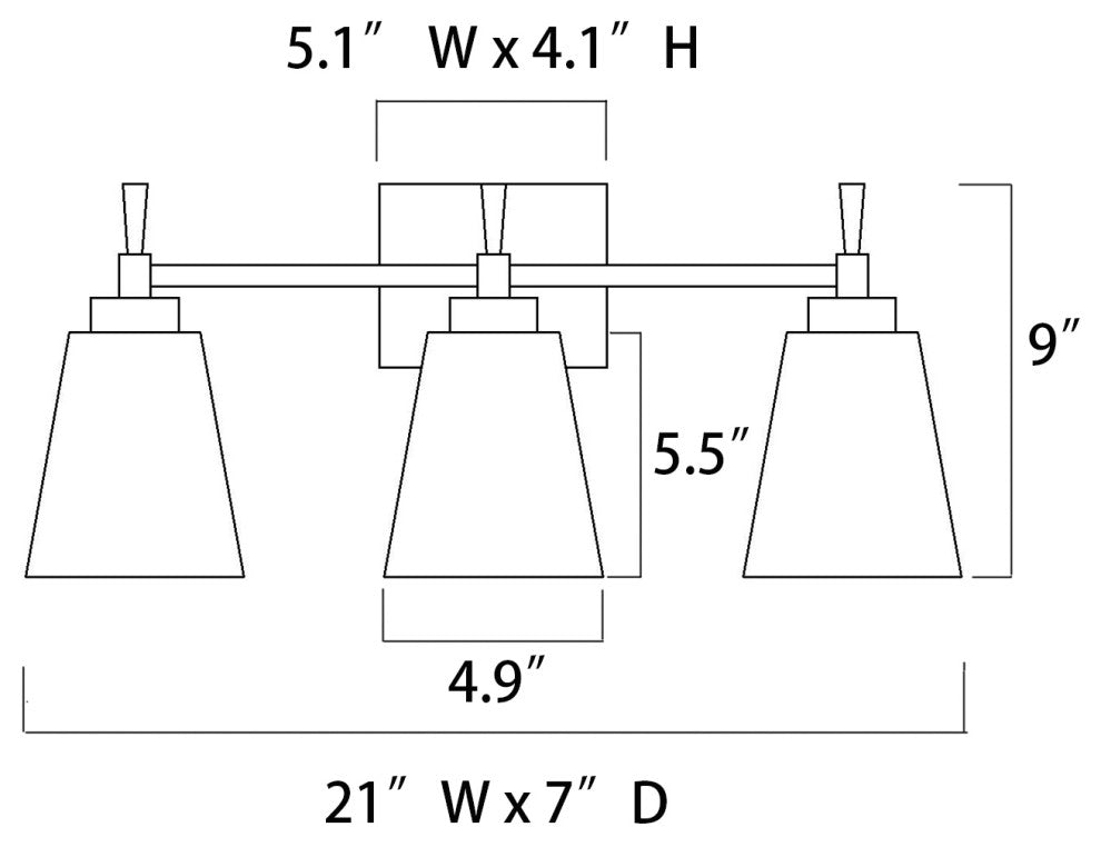 21 in. 3-Light Matte Black Vanity Light With Clear Glass Cone Shades