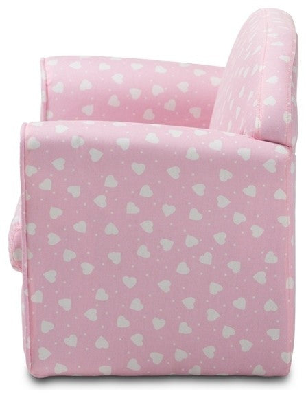 Contemporary Pink and White Heart Patterned Fabric Upholstered Kids 2-Seater Sof
