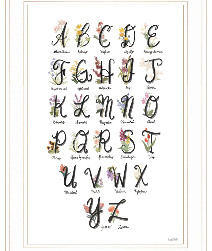 Flower Alphabet 1 White Framed Print Wall Art