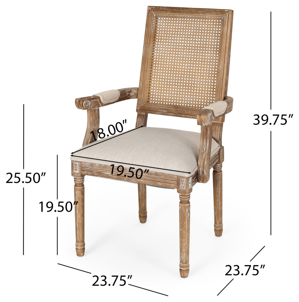 Regan Fabric Upholstered Wood and Cane Expandable 7-Piece Dining Set, Natural Brown/Beige