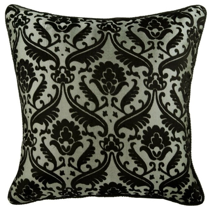 Black & Grey Fabric Burnout Velvet 18"x18" Pillow Cover, Victorian Black