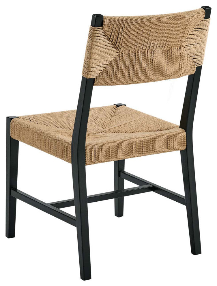 Side Dining Chair, Black Natural, Wood, Modern, Kitchen Cafe Bistro Hospitality