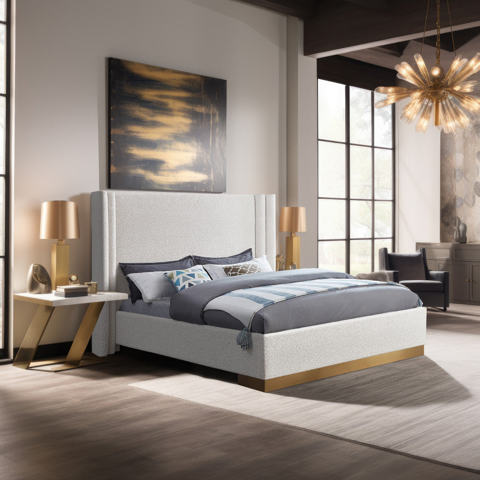 Halton Boucle Fabric Bed, Cream, King