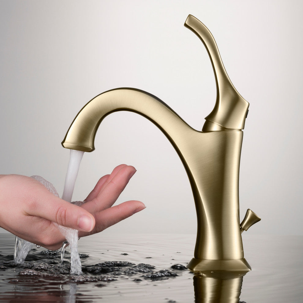 Arlo Single Handle 1-Hole Bathroom Basin Faucet, Lift Rod Drain, Brushed Gold